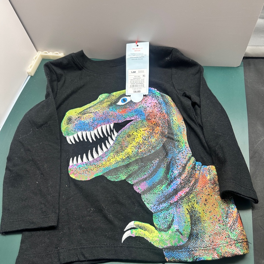 Black Dinosaur Graphic Kids Shirt, Cat and Jack long sleeve boys shirt, 2t